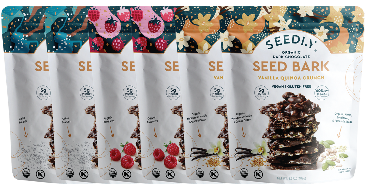 SEEDLY, Dark Chocolate Bark, Variety Pack, 3.6 Oz. SEEDLY, Dark Chocolate Bark, Variety Pack, 3.6 Oz.