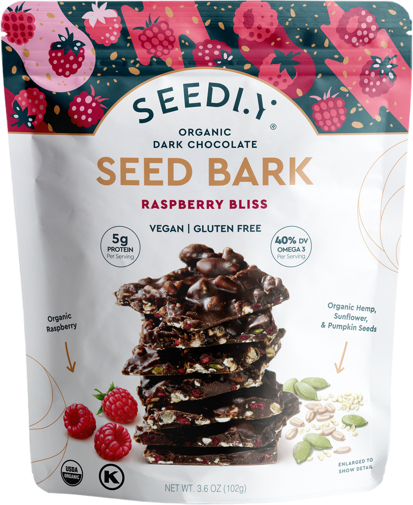 
            
                Load image into Gallery viewer, SEEDLY, Raspberry Bliss, Dark Chocolate Bark, 3.6 Oz.
            
        